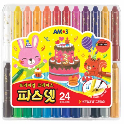 아모스 파스넷 크레파스 24색 미술크레용 그림크레용