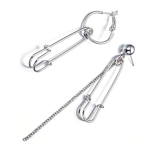 Tassel Asymmetric Pin Chain Earring Exaggerate Safety Pin Earrings For Women Men Punk Dangle Jewelry