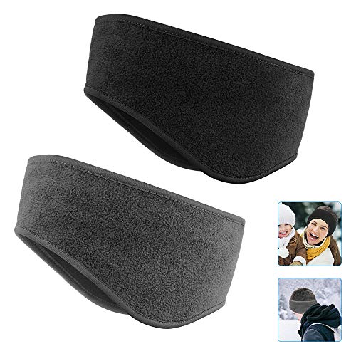 Ear Warmers Headband, KOMAKE 2 Pack Earmuff Headband Fleece Earmuffs Running Headband Winter Ear Covers Moisture Wicking Sweatband Ski Sport Headband For Men & Women (Black+Gray)