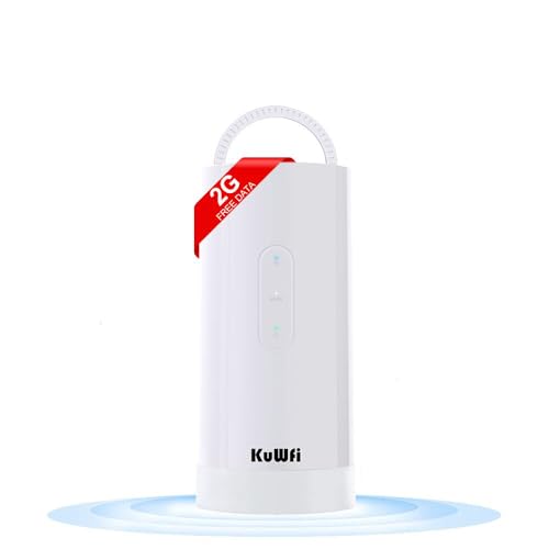 KuWFi Portable WiFi for Camping,Outdoor 4G LTE CAT6 Router WiFi Hotspot with 10000mAh Battery & 5-Color Camping Light, Solar Charging & SIMWAN for Outdoor Travel, RV, Remote Work