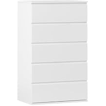 Modern Chest of Drawers, 4/5/6 Drawer Dresser Without Handles Floor Storage Drawer Cabinet Vertical Dresser Storage Organizer for Home Office(5 Drawers, White)