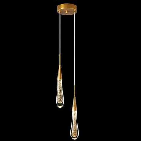 Modern Pendant Light, 2-Light Kitchen Island Pendant Lighting, Dimmable LED Gold Mini Teardrop Crystal Pendant Lighting for Hallway, Entryway, Bedroom [Energy Class F]