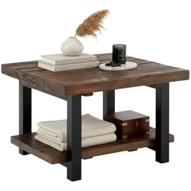 Pomona 27-Inch Square Solid Wood Coffee Table with Metal Legs Modern Farmhouse Rustic Small Space Table by Alaterre Furniture Rustic Brown