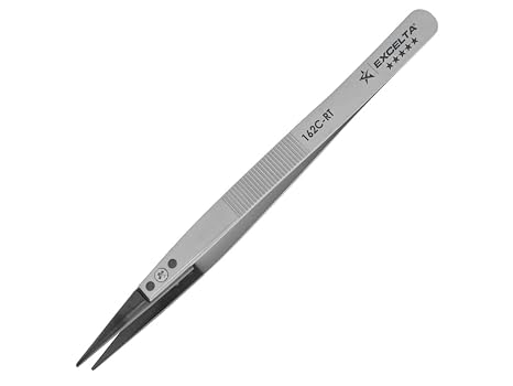 Excelta 162C-RT Tweezers, Replaceable Tip, Straight, Five Star | Peek Tips, 0.06" Height, 0.368" Wide, 1.5" Length