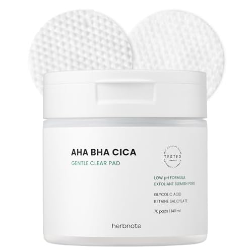 AHA BHA Cica Gentle Clear Pad - Facial Exfoliating Pad for Dead Skin Cell Care, pH Balancing & Sebum Control, Tighten Large Pores, Calm Sensitive Skin, Moisturize Dry, Flaky Skin, 70 Sheets