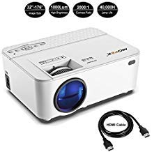1800 Lumens LED Mini Projector, Full HD Home Theater Video Projector Support 1080P, HDMI USB SD Card VGA AV for Home Cinema, Compatible with Amazon Fire TV Stick