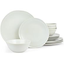 Famiware Aegean Stoneware Dinnerware Set for 8, Plates and Bowls Sets, 24 Pieces Scratch Resistant Dinner Set, Handmade Irregular Round Dishes - Microwave and Dishwasher Safe, Black Coffee