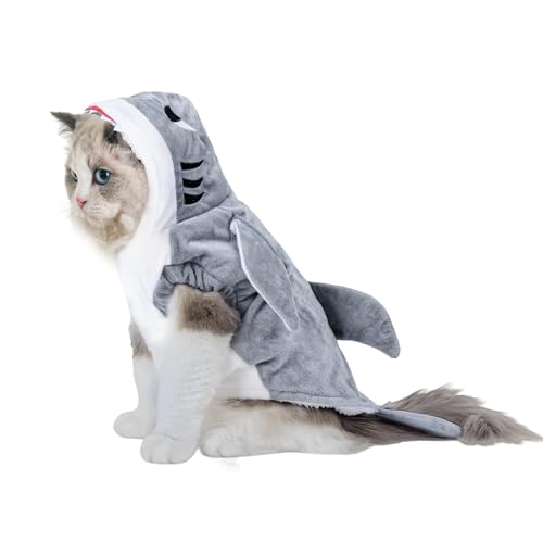 NACOCO Halloween Pet Shark Costume - Dog Cute Clothes Hoodie Cat Warm Outfit Coat Apparel for Small Medium Large Dogs and Cats Grey, L