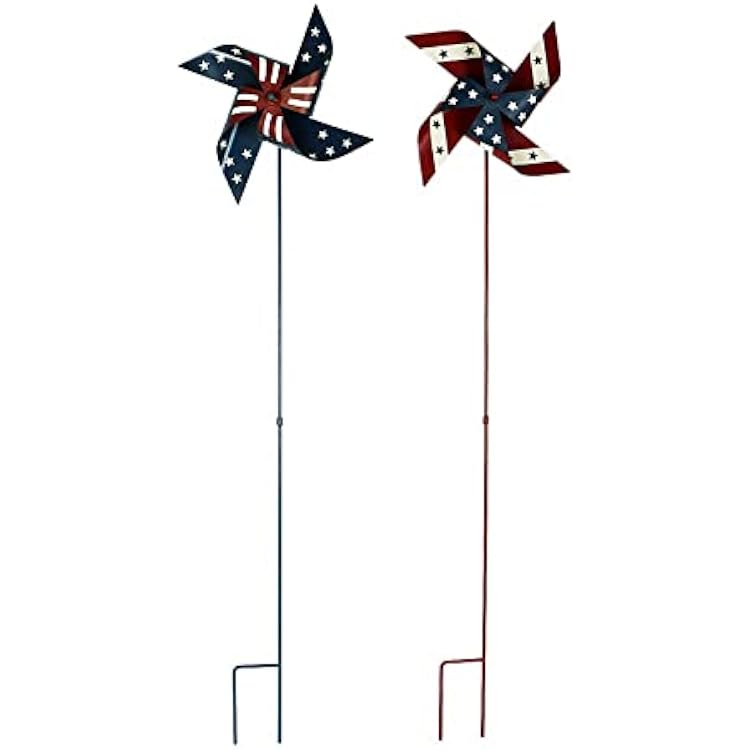 Linfevisi Metal Patriotic Pinwheels for Independence Day American Flag Metal Pinwheel Garden Stake Wind Spinners Red White and Blue 4th of July Decorations Memorial Day Lawn Ornaments Yard Art 36 H