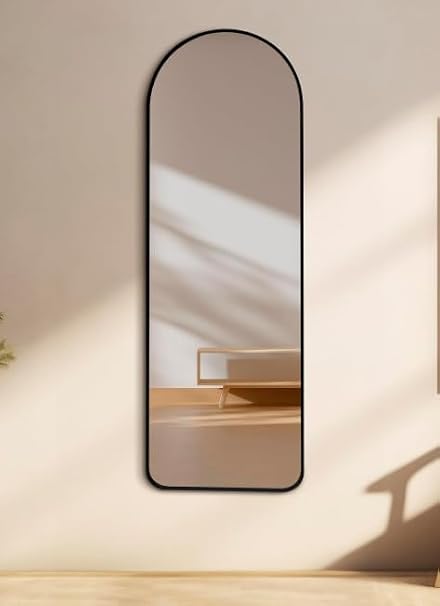 Full Length Oval Mirror 160×50cm – Free Standing Aluminium Alloy Tempered Glass Floor Mirror, Large Wall-Mounted Hanging Mirror for Bedroom, Living Room, Hallway (Black 120 * 40cm)