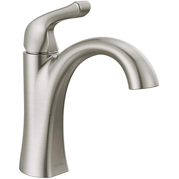 Delta Arvo Brushed Nickel Bathroom Faucet 1 Hole, Single Hole Bathroom Sink Faucet for Vanity, Push-Pop Drain Assembly, Spotshield Stainless 15840LF-SP