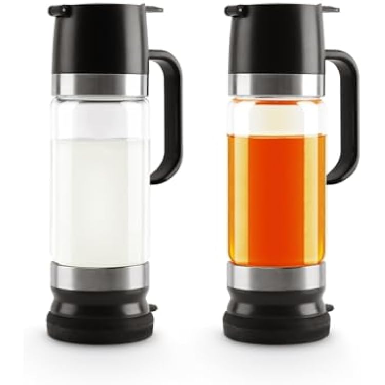 Aelga Coffee Syrup Dispenser, Honey Dispenser, 12 OZ Glass Syrup Bottles with Handle, No Drip Pouring, Coffee Bar Accessories for Coffee and Tea, Black 2 Pack