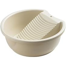 Washboard Basin Washtub with Integrated Washboard Laundry Tub Laundry Basin for Shirt Underwear Blouses, beige White
