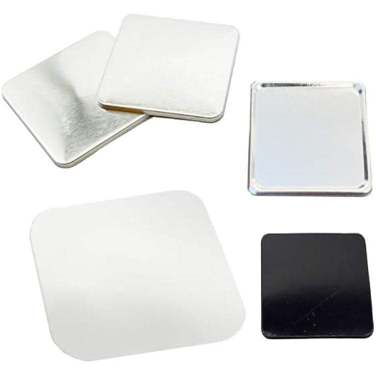 ChiButtons 50x50mm Square Metric Rubber Magnet Fridge Button 100 Sets with Magnet, Upper Shell, Mylar Film & Metal Cover Official ChiButtons Supplies