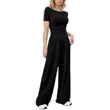 LICOBOD Asymmetrical 2 piece lounge set women long sleeve travel Outfits Comfy Loungewear Wide Leg Pants Casual Tracksuit