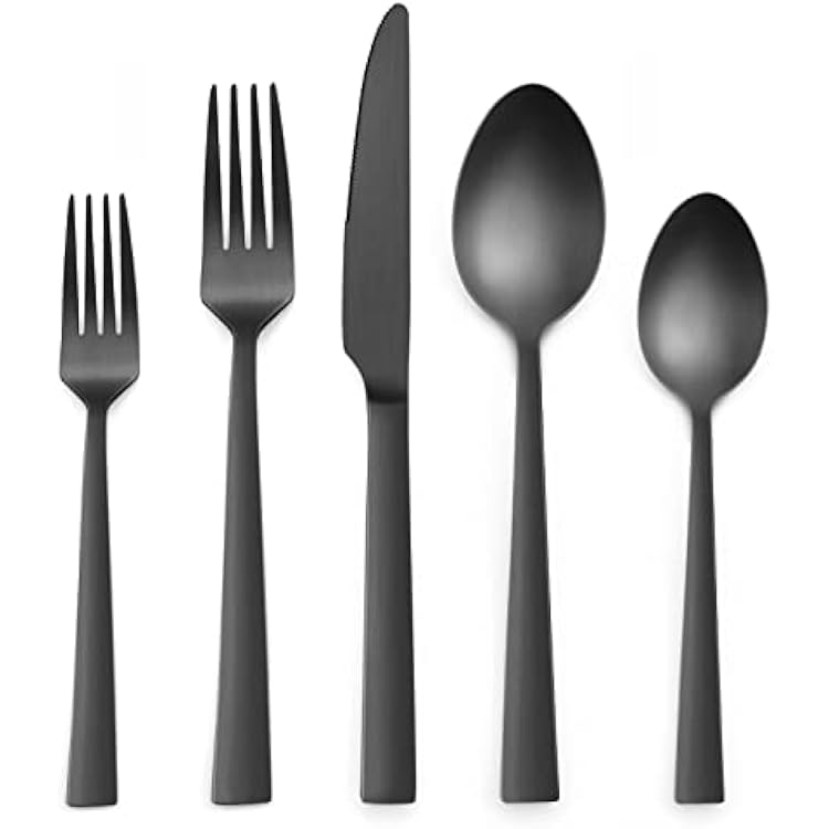 HaWare Black Silverware Set, 20 Pieces Stainless Steel Square Flatware Cutlery for 4, Modern Tableware Eating Utensils for Home, Matte Finish, Dishwasher Safe