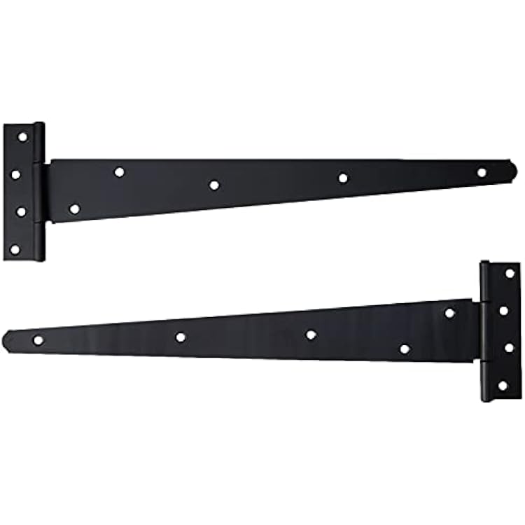 Merriway Heavy Duty T-Strap Hinges 16 400mm Black, Pack of 2 Steel Gate & Shed Hinges for Doors, Gates & Outdoor Projects