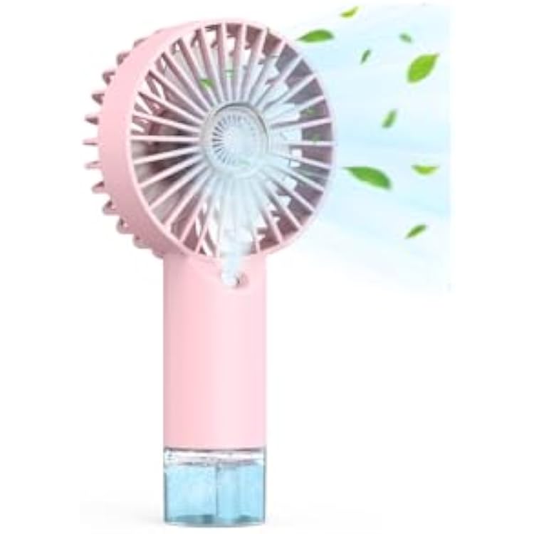 Portable Personal Misting Fan, Handheld Rechargeable Cooling Fan, 3-Speed, Suitable for Travel, Beach and Office Use Pink