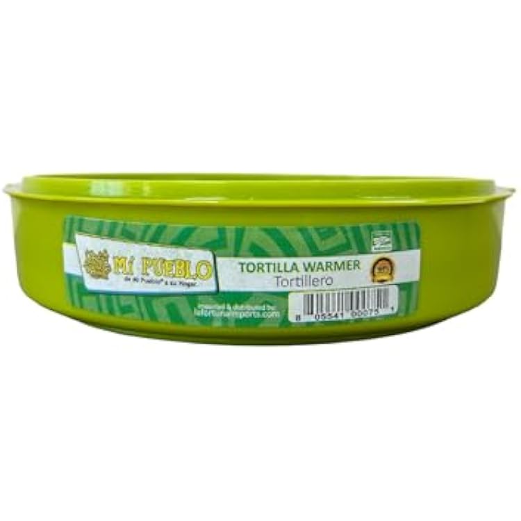 Mi Pueblo Tortilla Warmer - Plastic Tortillero 7.5 inch Green, Small Microwave Safe Tortilla Holder for Corn or Flour Tortillas BPA-Free, Pack of 1