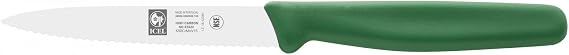 ICEL 4 Inch Paring Knife, Serrated Edge - Point Tip - High Carbon German Stainless Steel Razor-Sharp Blade, Green Handle