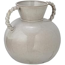 9.25 Inches Stoneware Vase with Twisted Handles and Reactive Glaze, Cream Color