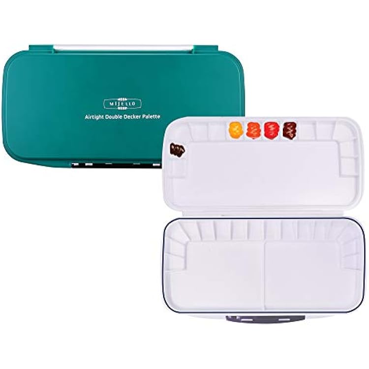 Mijello Double Decker Watercolor Palette, 30 Paint Wells, Teal, 13.25 x 6.75 x 1.25, 1 Each MWP-1630