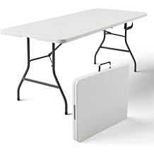 Folding Table 6ft - Heavy Duty Plastic Table with Handle, Foldable & Portable, Fold-in-Half Utility Tables for Outdoor, Dining, Wedding, Events, Indoor, Picnic, Camping, Party (White)