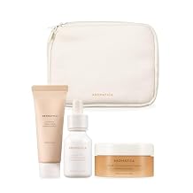 AROMATICA Glow Vita Trial Kit - Travel Size Skin Care Set [Vitamin C Serum 0.5 fl. oz, Facial Scrub 0.5 fl. oz, Goodnight Cream with Retinol 1oz] - Travel Kit for Women
