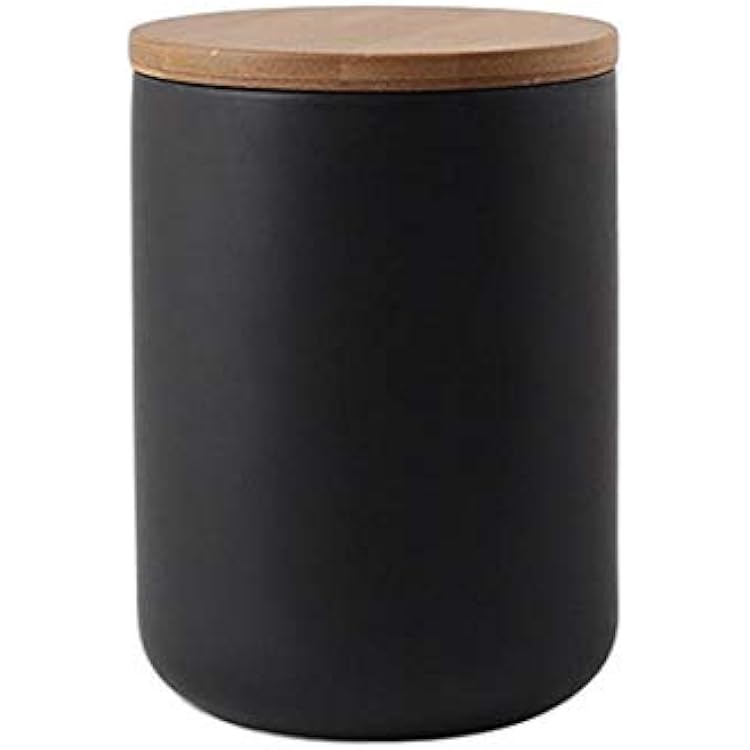 Ceramics Food Storage Jar Canister with Airtight Seal Bamboo Lid, Simple Style Kitchen Canister for Food Storage, Store Coffee, Sugar, Tea, Spices and More Black 27.05oz800ml