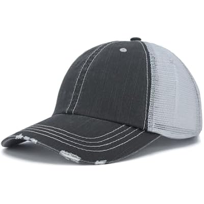 The Vintage Year Washed Cotton Low Profile Mesh Adjustable Trucker Baseball Cap Distressed Black