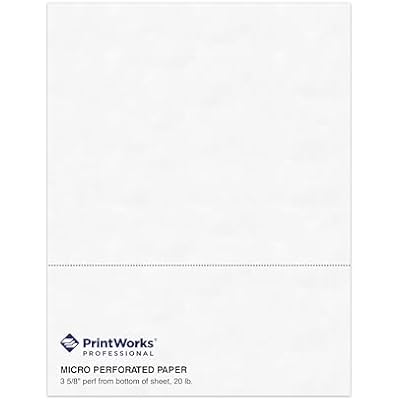 PrintWorks Professional 3 58 Horizontal Perforated Paper 8.5 x 11 - Perfect For W-2, 1099, Statement Use - Made in the USA - 500 Sheets - 20 lb - Printer Compatible - White 04132