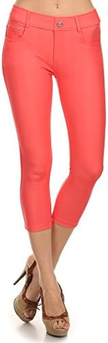 ICONOFLASH Womens Stretch Capri Jeggings - Slimming Cotton Pull On Jean Like Cropped Leggings with Plus Size