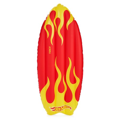 Hot Wheels & FUNBOY Checkered Flame Surfboard Pool Float for Kids 60- 2-Sided Print, Single Float
