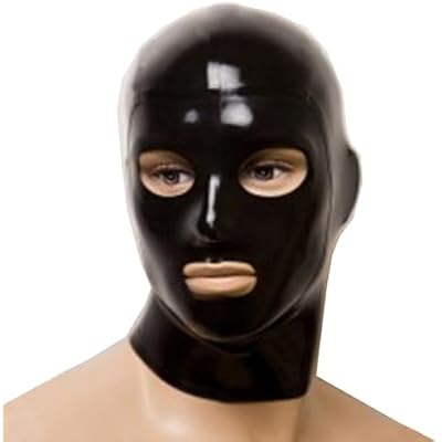 ブラックラテックスフードマスク、メンズレディースキャットスーツ用フルフェイスマスク、ノベルティラバーマスクコスプレクラブウェアパーティーコスチューム
