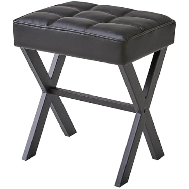 IBUYKE Square Makeup Stool with X-Leg Foot Rest, PU Footrest, Ottoman Seat Vanity Stool, Multi-Use as Small Side Table, for Bedroom, Living Room, Black LG-71B