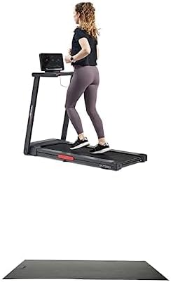 Sunny Health & Fitness Interactive Slim Folding Treadmill with Advanced Brushless Technology, Enhanced Stabilization SF-T722021 + Home Gym Foam Floor Protector Mat