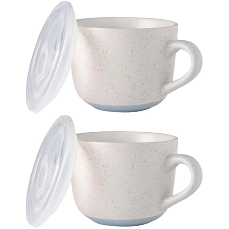 AmorArc Ceramic Soup Mugs with Lid, 32 oz Large Soup Cups with Hanlde for Coffee, Cereal, Salad, Noodles, Tea, Soup Bowls Cups, Microwave&Dishwasher Safe, Set of 2 Blue, 32oz - Set of 2