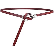 misppro Vintage Style Knotted Waist Belt for Women - Genuine Leather Adjustable Belt for Dress Pants Overcoat Red 100cm