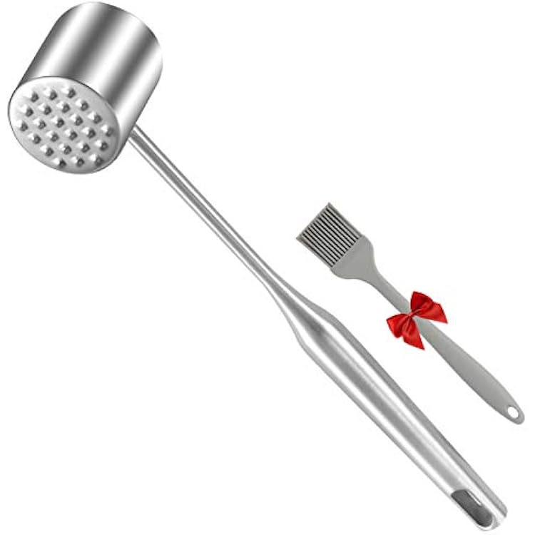 Heavy Duty Meat Tenderizer, 304 Stainless Steel, Dual-Sided Meat Mallet tool for Flattening and Pounding Steak, Chicken, Poultry, Beef, Easy to clean, Dishwasher safe Straight Handle