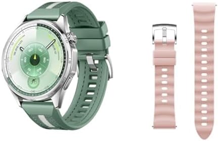 HUAWEI WATCH GT 6 46mm Smart Watch 1.47" Large Screen Green+Huawei WATCH GT6 EasyFit Pink Fluoroelastomer Strap 18mm Smart Watch Replacement Strap