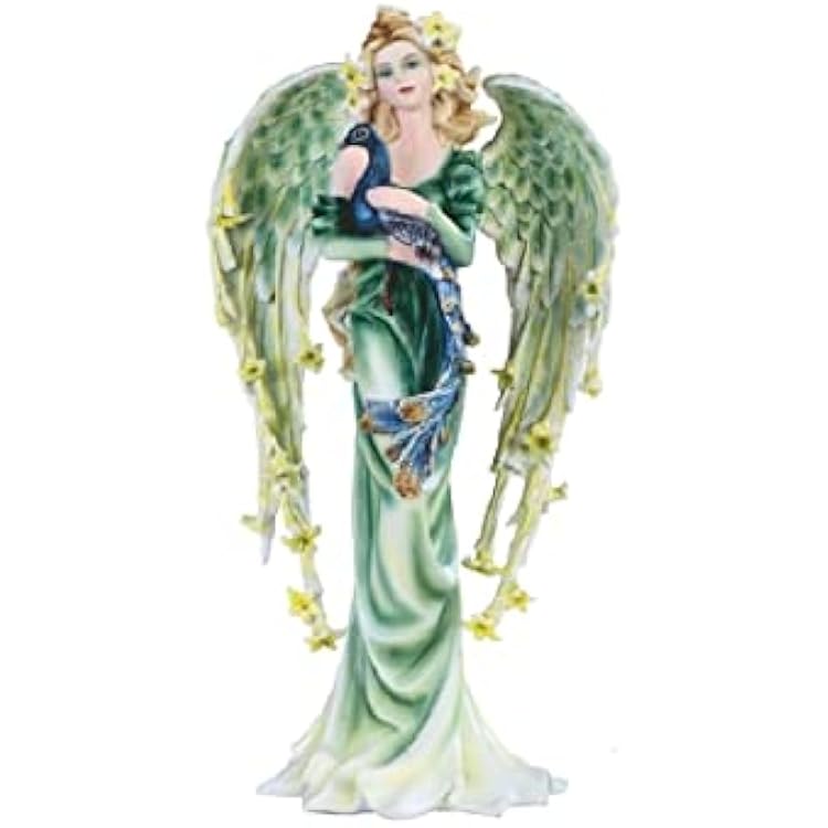ICE ARMOR 9.25 H Green Angel Fairy with Peacock Statue Fantasy Decoration Figurine, Multicolor 78GSC92073