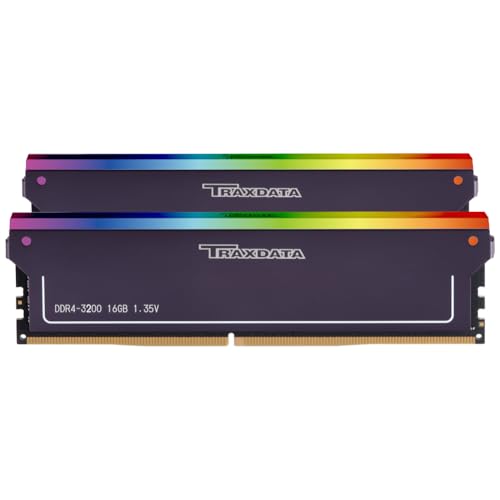 Traxdata Gaming RGB DDR4 RAM 32GB 2x16GB 3200MHz PC4-25600 288-pin CL16-20-20-38 1.35V Inter AMD XMP 2.0 Overclocking UDIMM Desktop Computer Memory Kit - Black