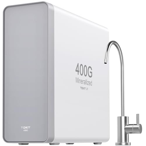 TOKIT Reverse Osmosis Water Filter, U1 Alkaline Mineral Under Sink Water Filter System, 400GPD Tankless RO Filtration with Faucet, NSFANSI 58, 2:1 Pure to Drain, Reduce TDS