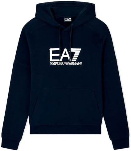 EA7 Emporio Armani Visibility Cotton Hoodie, NavyWhite, Regular Fit, Long Sleeve