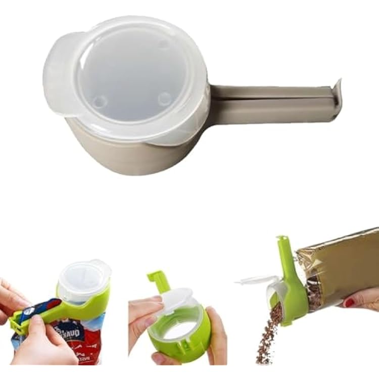 1PCS Bag Clips with Pour Spout Snack Clips That Pour Food Storage Sealing Clips with Pouring Spouts Reusable Plastic Cap Sealer Clips Bag Clips Seal and Pour Bag Clip for Food Storage Organizer