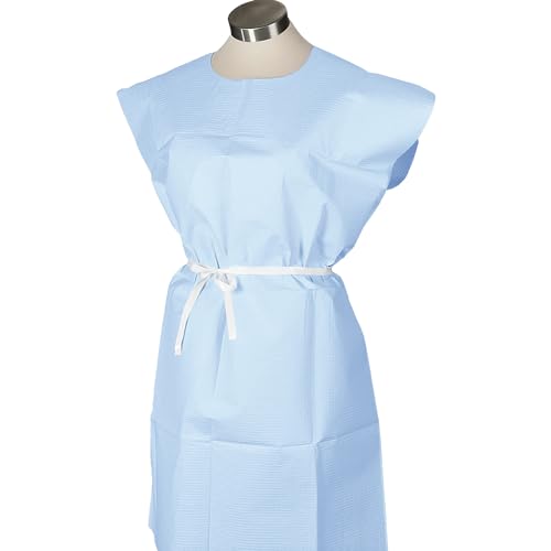 Avalon Premium Gowns, Blue Pack of 50 TissuePolyTissue Open-Back, Waist-Tie, Short-Sleeve Medical Gowns Disposable Exam Gowns Standard Size 30 x 42 Latex-Free Medical Supplies 803