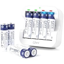 Lithium 1.5V Rechargeable AA Batteries 8-Pack, 3500mWh Massive Capacity Double A Supports Low-Battery Detection for Devices with 4-Slot Fast USB-C White Charger for Blink Security Trail Cameras, etc.