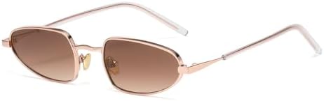 Gleyemor Fashion Retro Sunglasses for Women Men Oval Glasses Full Metal Frame UV400 Protection Gradient Lens Rose GoldGradient Brown
