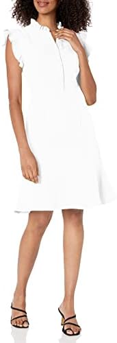 Nanette Nanette Lepore Womens Ruffle Cap Sleeve Shirt Dress with Front Button Placket Closure and Ruffle Detail at The Neck