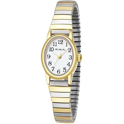BOSHIYA Womens Stretch Band Watch Easy Reader 30mm Analog Quartz with Stainless Steel Elastic Strap Waterproof Ladies Wristwatch GoldSilver